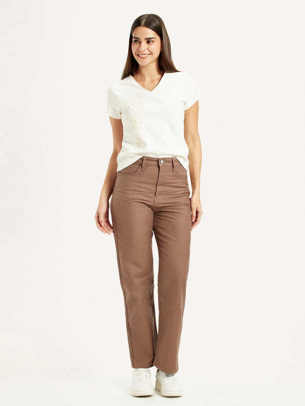 Daily Attire Sustainable Beach Day Women's Brown Ribcage Straight Fit High Rise Jeans