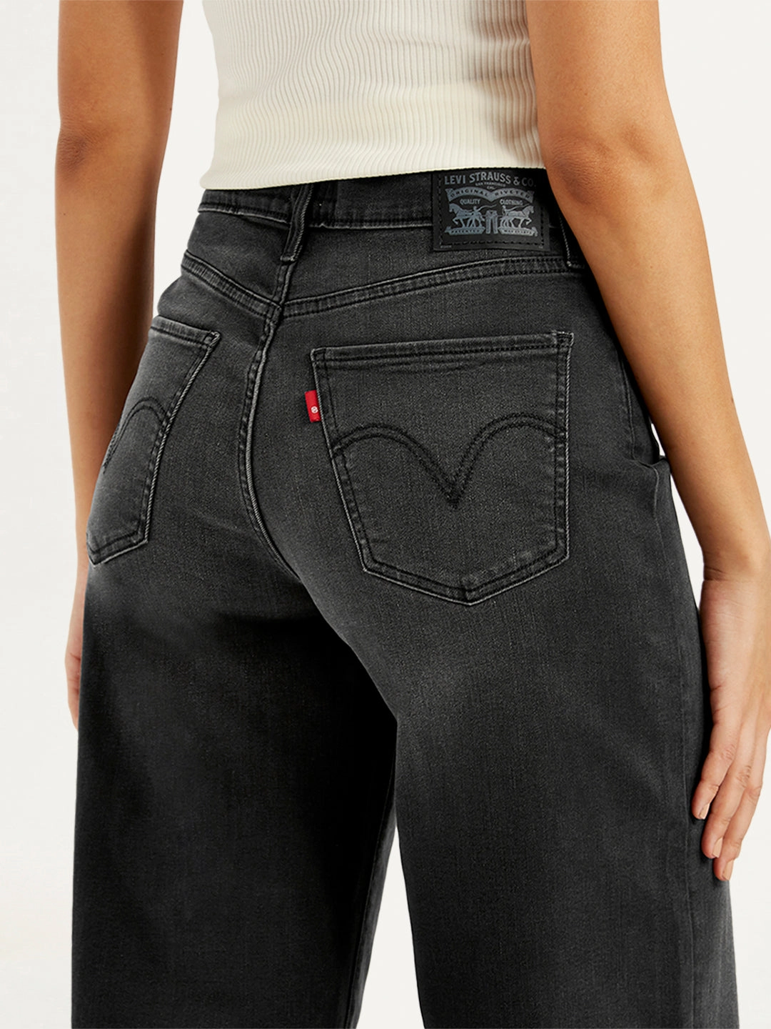 Relax Mode Go Anywhere Look Women's Charcoal Grey Mile High Wide Leg Fit High Rise Jeans