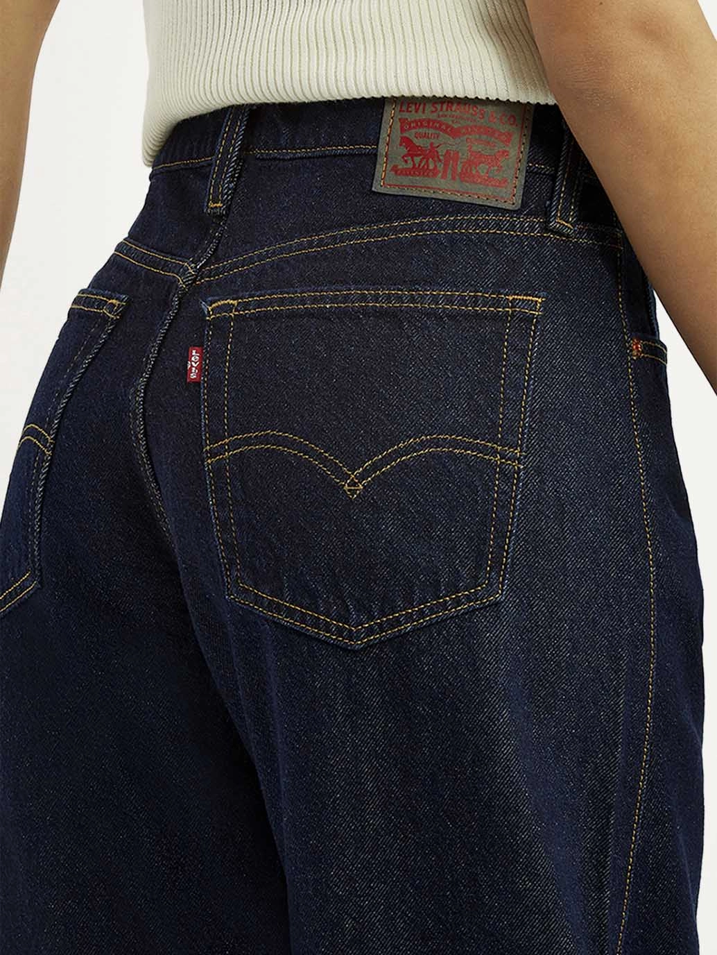 Women's Dark Blue Barrel Loose Fit Mid Rise Jeans High Durability Rainy Day Winter Warmth Autumn Days