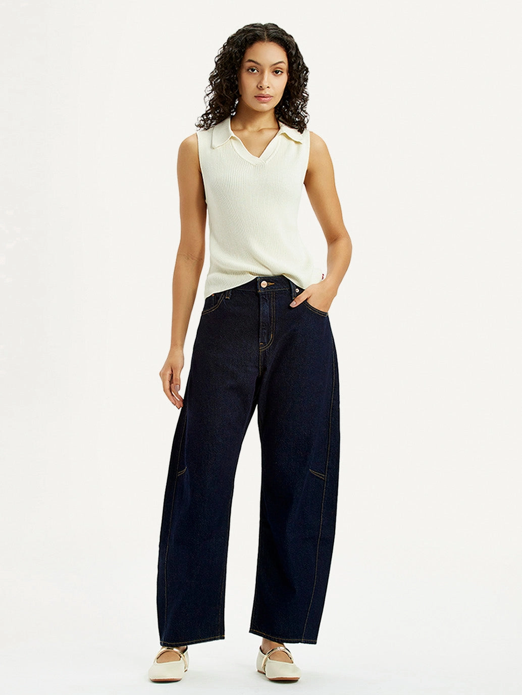 Street Fashion Parent Style Women's Dark Blue Barrel Loose Fit Mid Rise Jeans