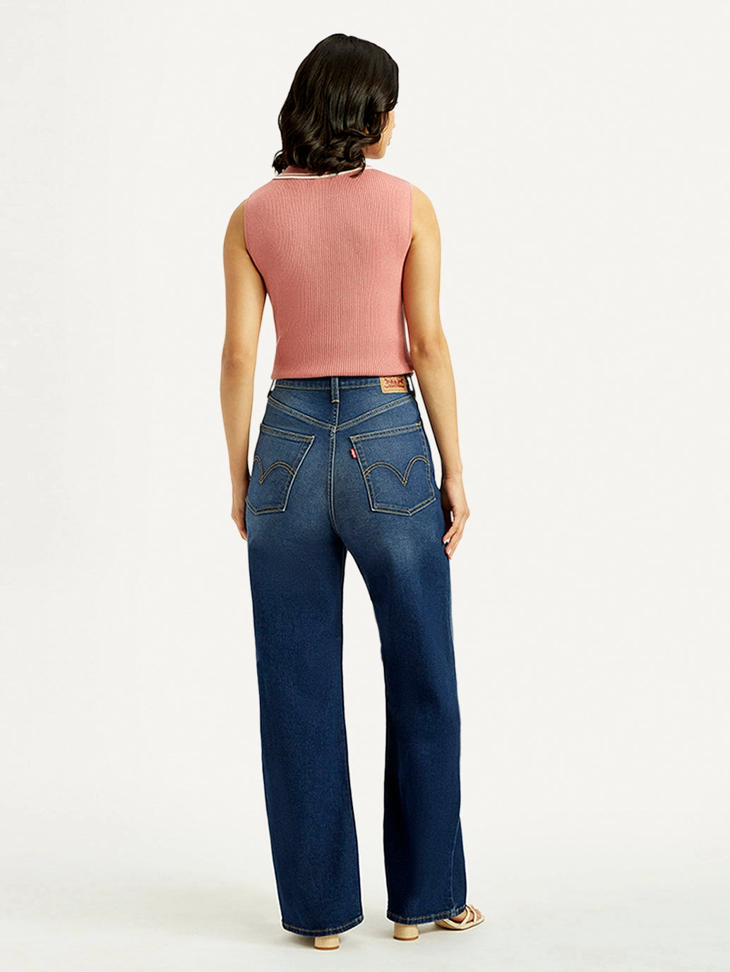 Unfaded Hemline Trend Setter Smart Casual Classic Wear Women's Dark Blue Wide Leg Fit High Rise Jeans