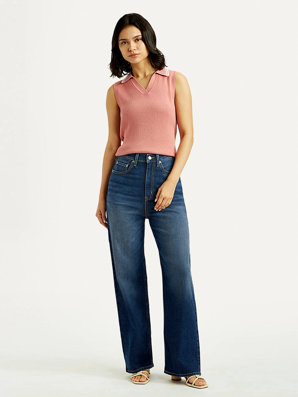 Women's Dark Blue Wide Leg Fit High Rise Jeans Street Fashion Trend Setter Holiday Vibes