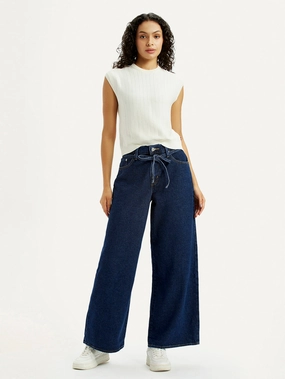 Women's Dark Blue XL Straight Loose Fit Mid Rise Jeans Minimalist Weekend Getaway Casual