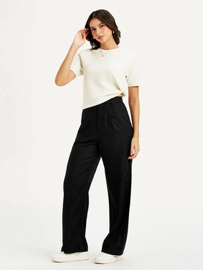 Comfy Motion Simple Comfort Wear Women's High Rise Black Loose Fit Trousers