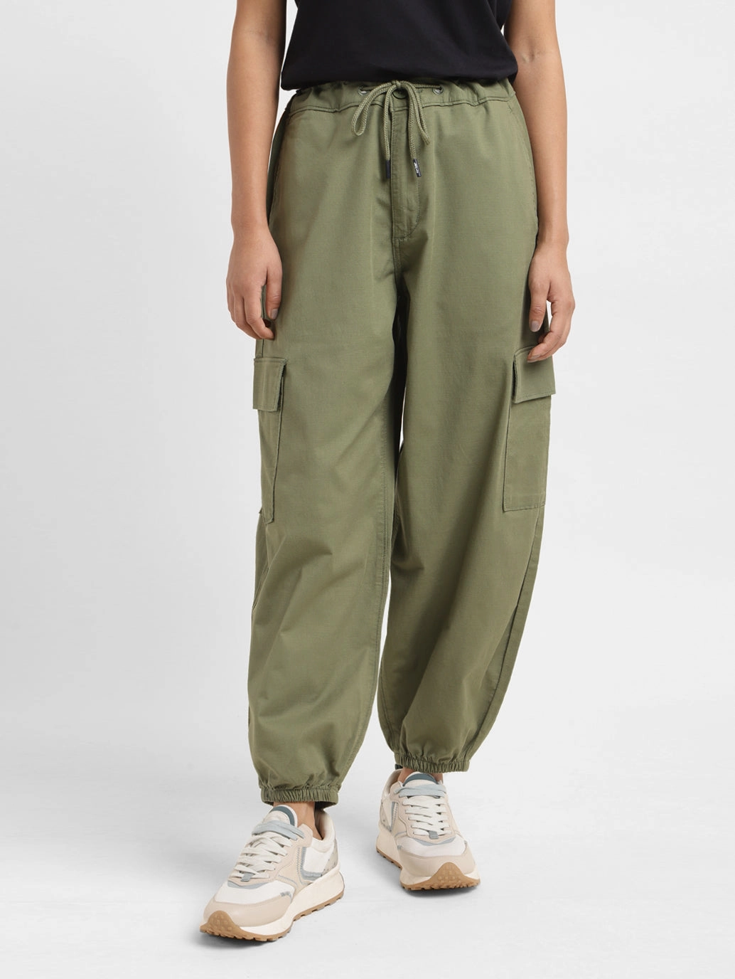 Women's High Rise Green Loose Tapered Fit Trousers Timeless Comfort Wear Trendy Layering