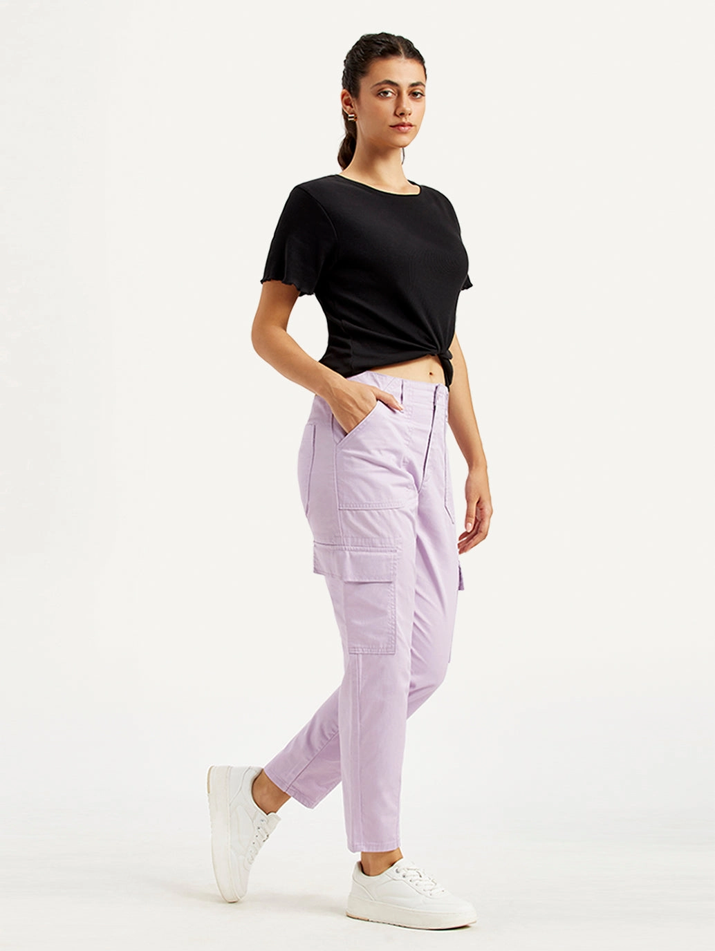 Women's High Rise Lilac Cargo Trousers Modern Comfort