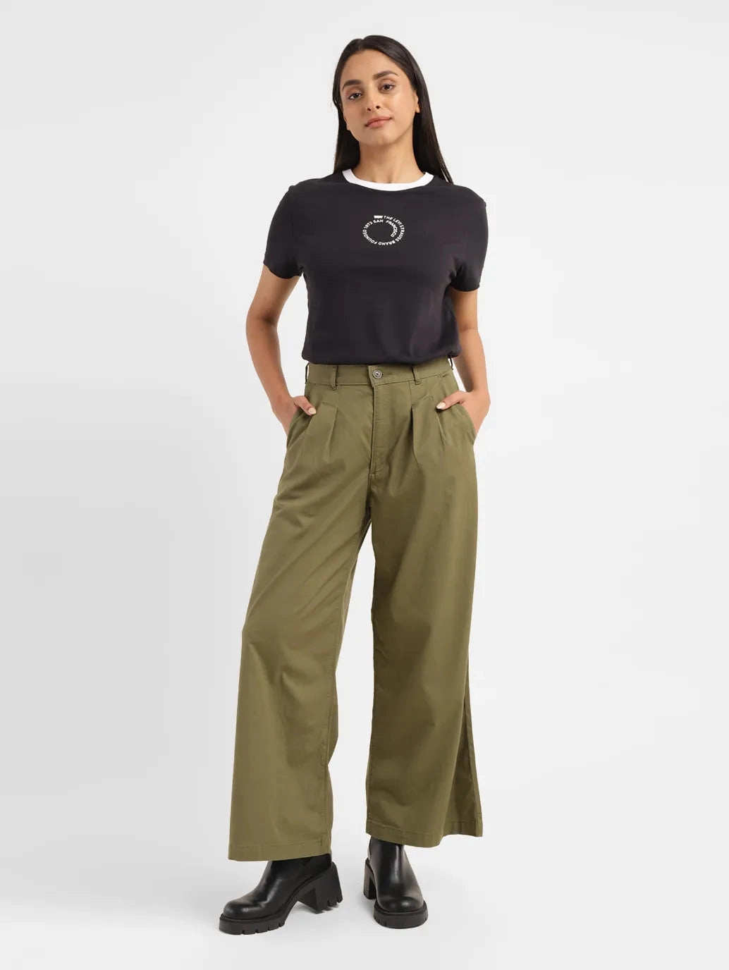 Women's High Rise Olive?Loose Fit Trousers Low Profile Versatile Comfort Wear