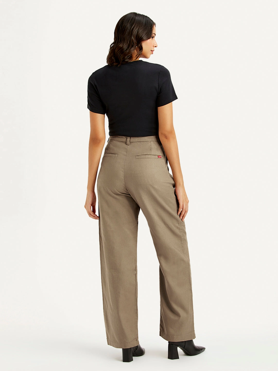 Quick-Dry Material Women's High Rise Taupe Loose Fit Trousers