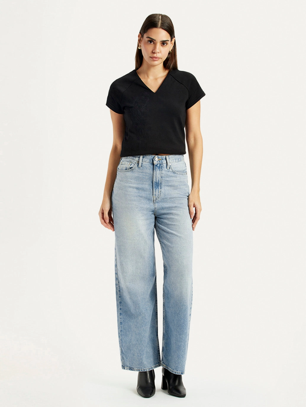 Women's High Rise Wide Leg Fit Light Blue Jeans Low Impact Manufacturing Weekend Warrior Luxury Athlete Fit