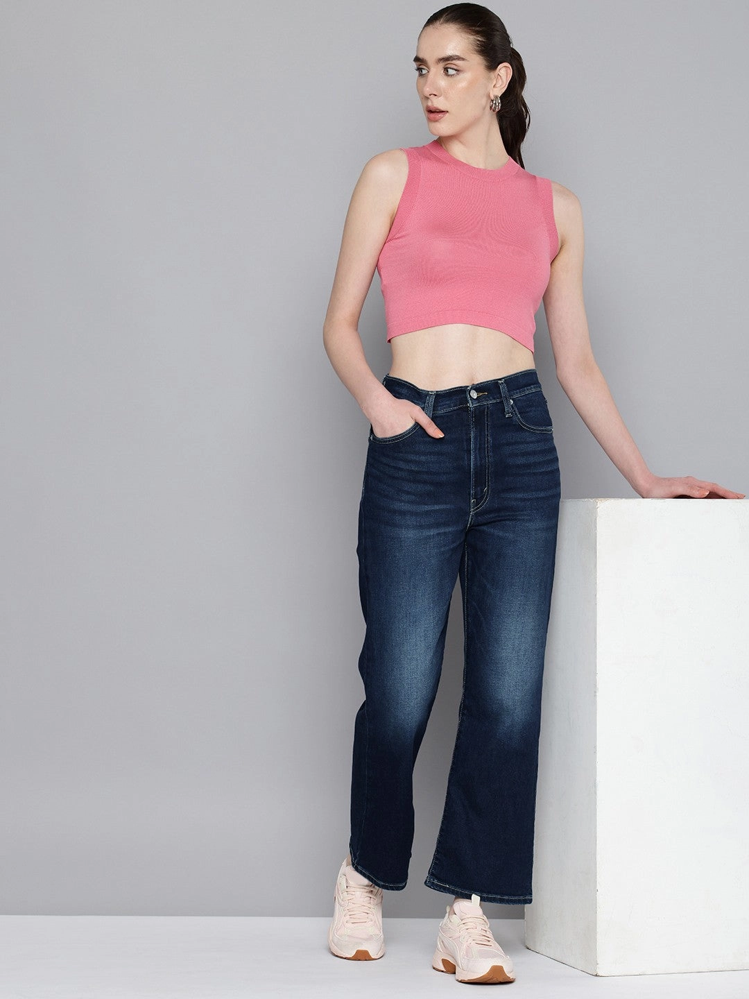 Women's Indigo Ribcage Cropped Bootcut Fit High Rise Jeans Fashion Lover Classic Wear Modern Minimalist Home Comfort Autumn Days Elegant