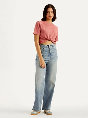 Fashion Daily Women's Light Blue Loose Fit High Rise Jeans