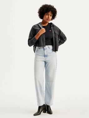 Women's Light Blue Ribcage Straight Ankle Fit High Rise Jeans Durable Minimalist Style Party Look