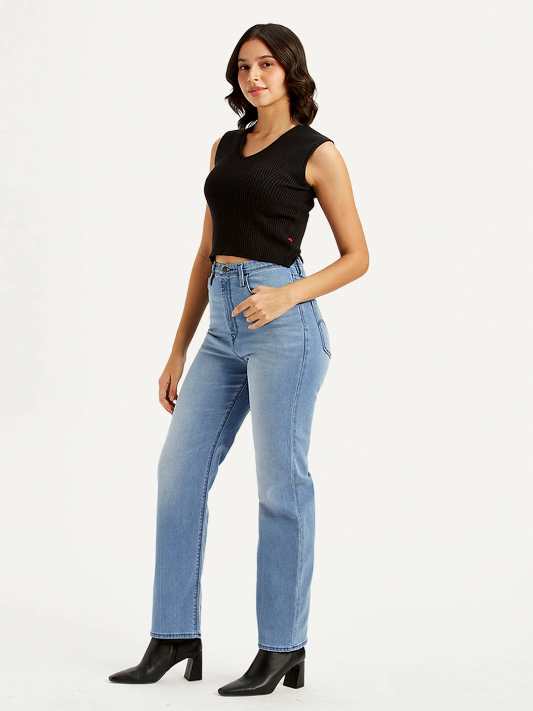 Women's Light Blue Ribcage Straight Fit High Rise Jeans Sleek Option