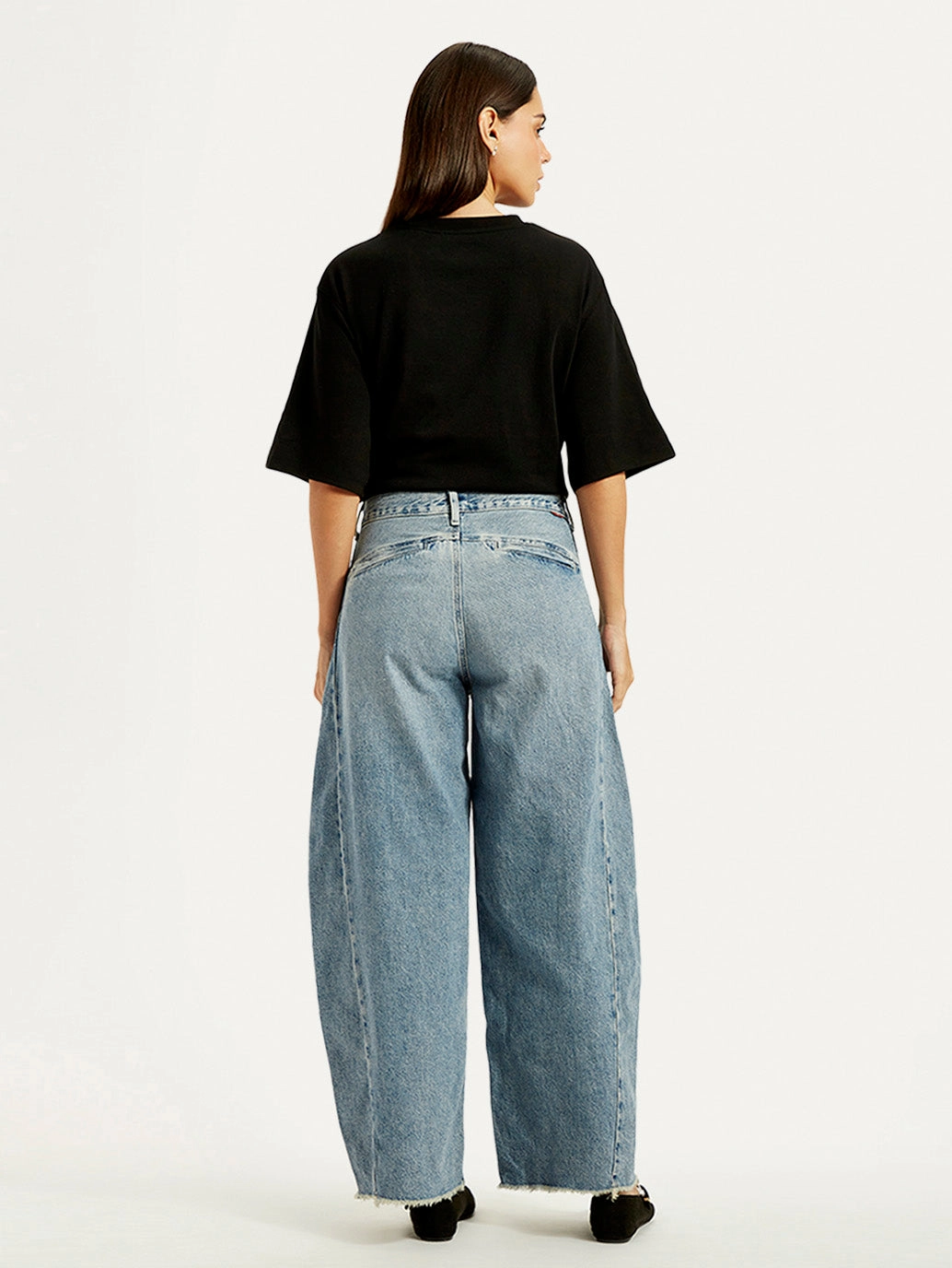 Lightweight Parent Style Durable Women's Light Blue Super Baggy Barrel Loose Fit Mid Rise Jeans