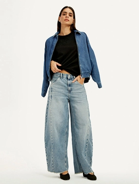 Women's Light Blue Super Baggy Barrel Loose Fit Mid Rise Jeans Body Friendly Style Daily