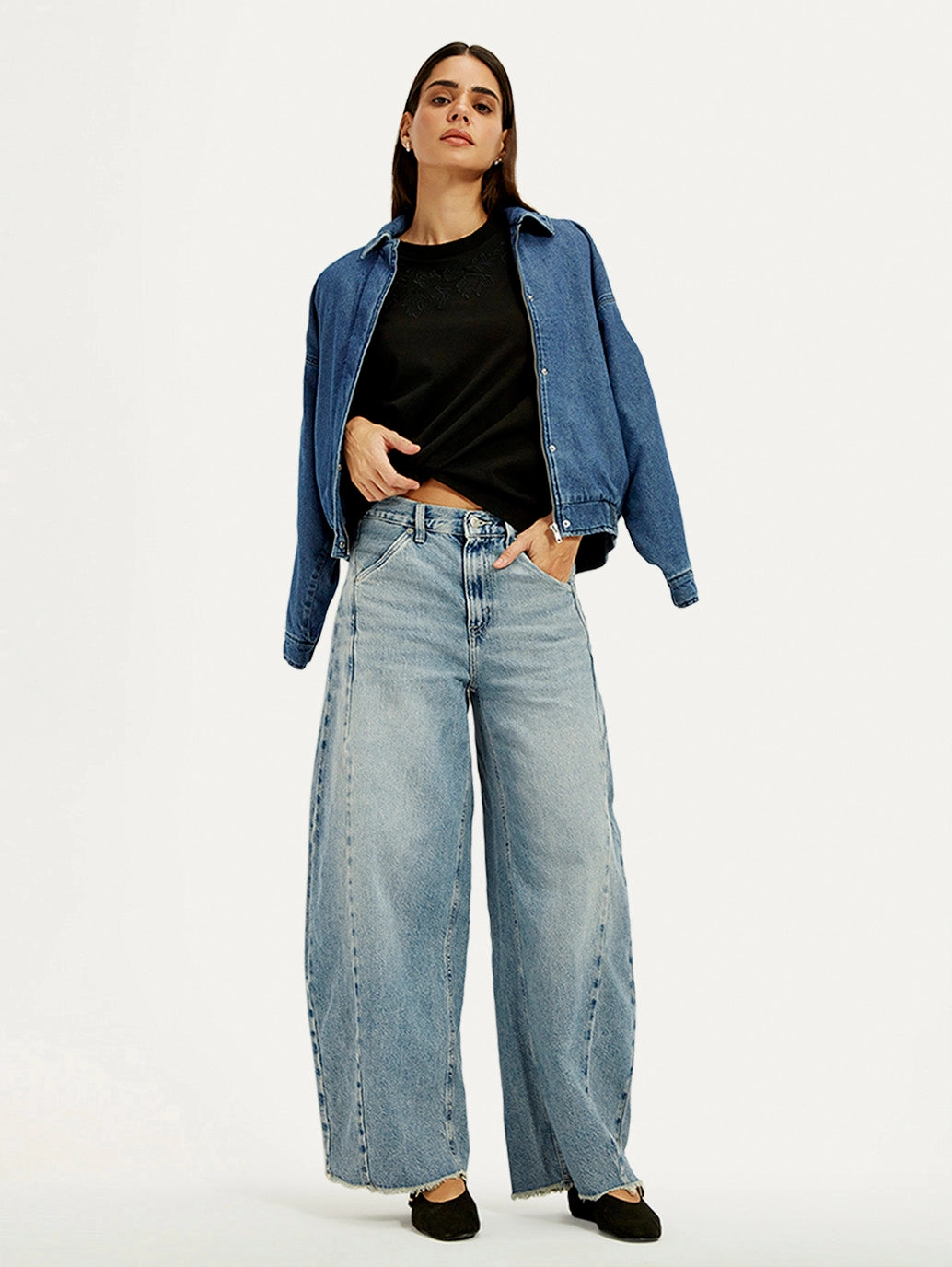 Women's Light Blue Super Baggy Barrel Loose Fit Mid Rise Jeans Body Friendly Style Daily