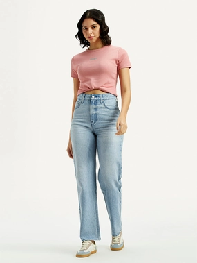 Women's Light Indigo Ribcage Straight Fit High Rise Jeans Classic Vibe