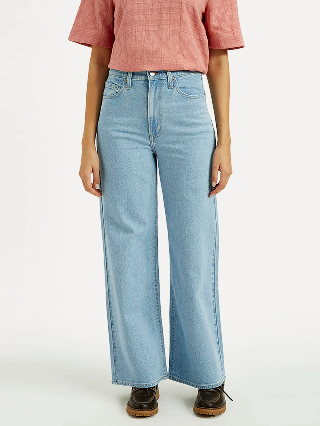 Women's Light Indigo Ribcage Wide Leg Fit High Rise Jeans Movement Friendly