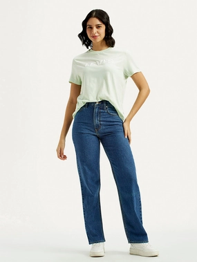 All Use Wear Selvedge Denim Women's Med Indigo Ribcage Straight Fit High Rise Jeans