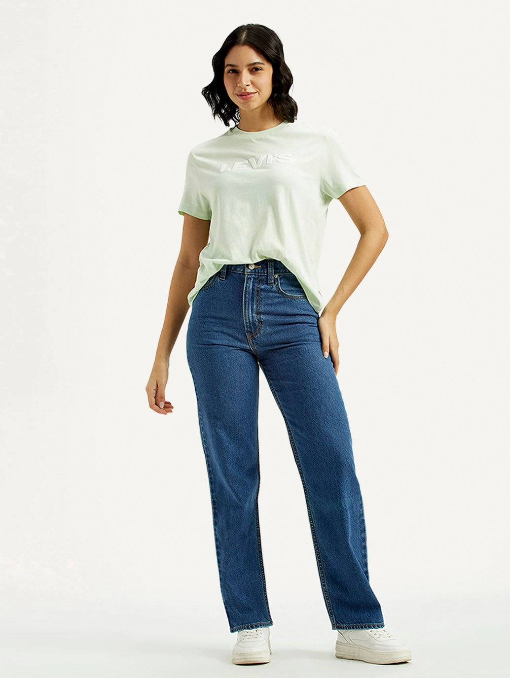 All Use Wear Selvedge Denim Women's Med Indigo Ribcage Straight Fit High Rise Jeans