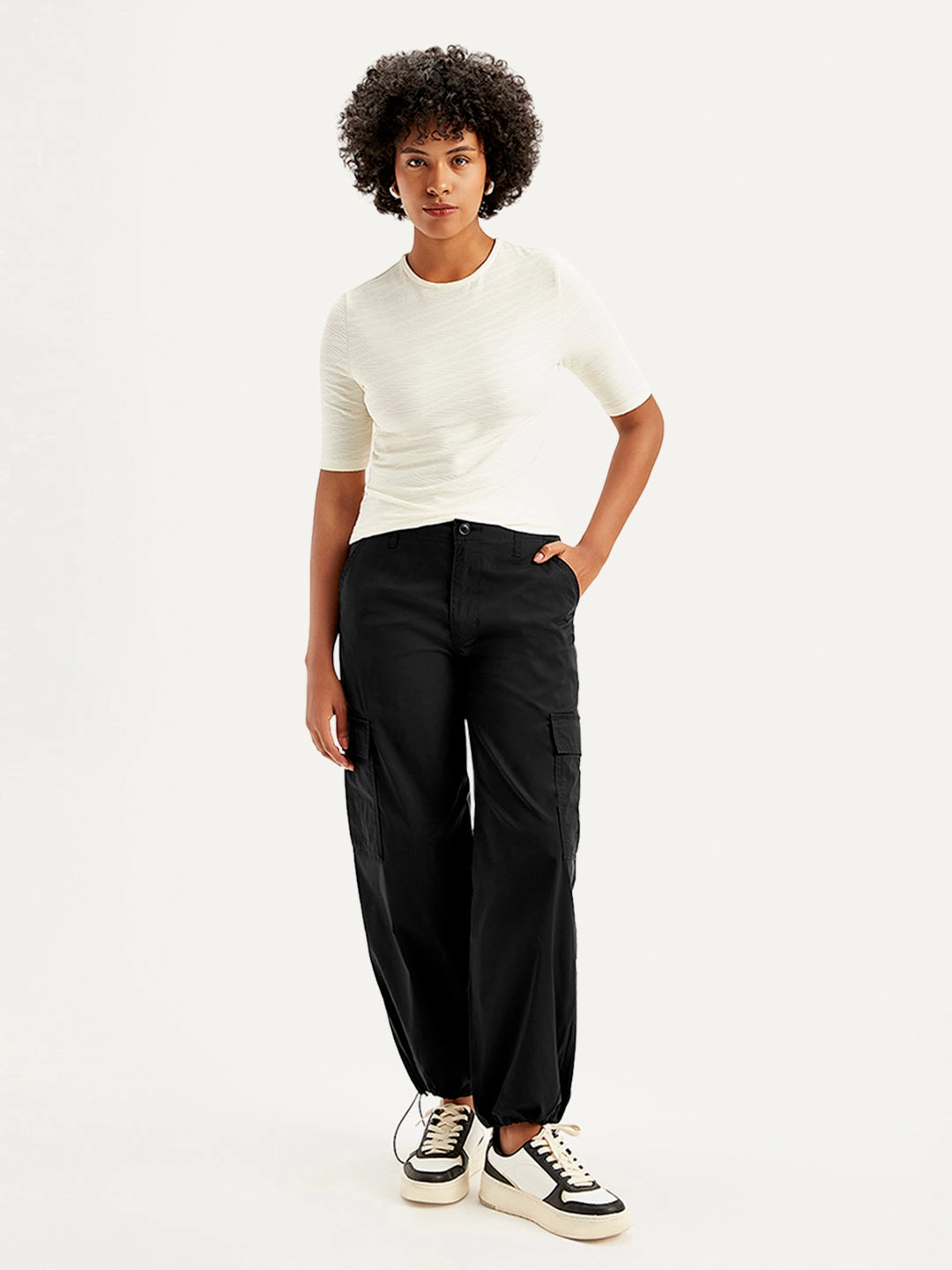Women's Mid Rise?Baggy Fit Cargo Trousers Non Bulk