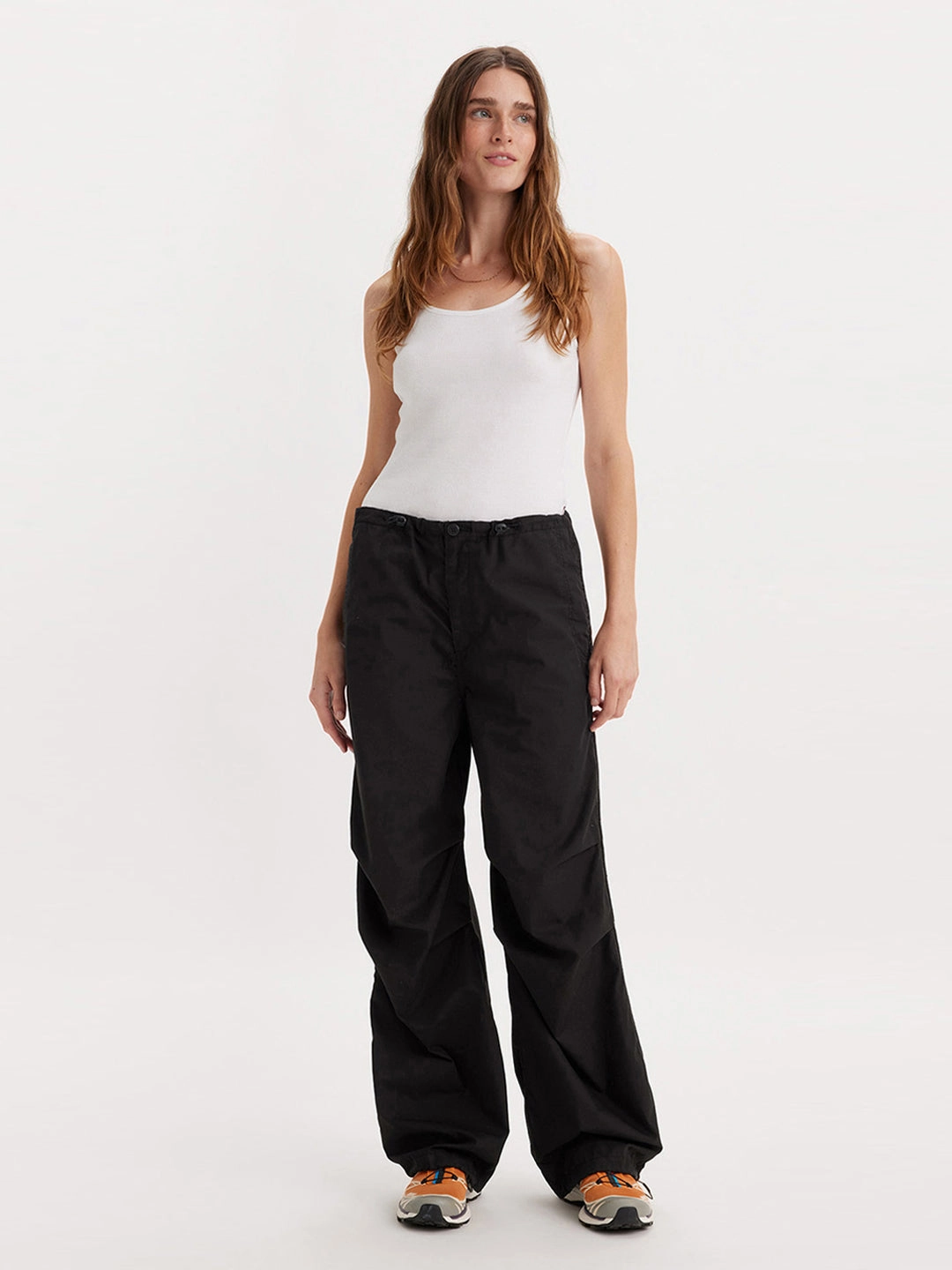 Women's Mid Rise Black?Baggy Fit Cargo Trousers Eco Friendly Material GussetedCrotch