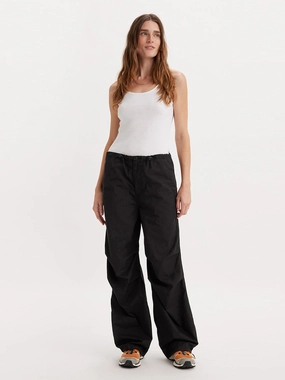 Women's Mid Rise Black?Baggy Fit Cargo Trousers Chilly Layering