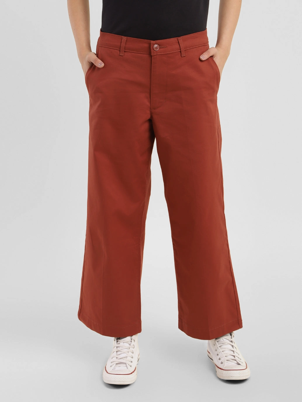 Women's Mid Rise Brown Loose Fit Trousers StaticDissipative