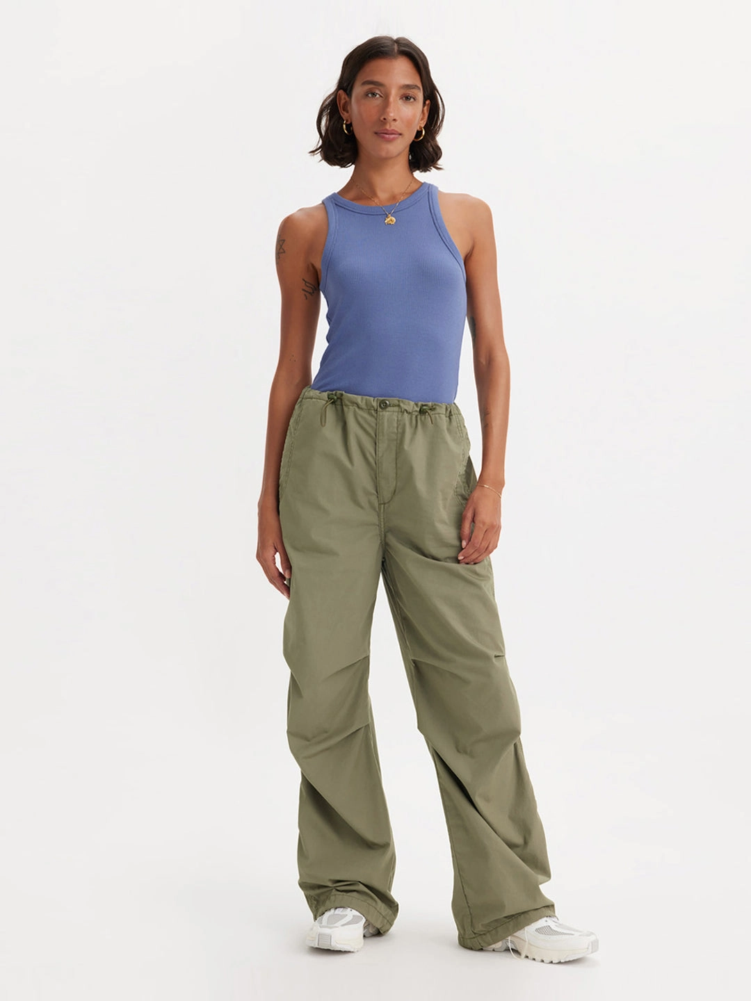 Anti Cling Finish Stretch waistband Women's Mid Rise Green?Loose Fit Trousers