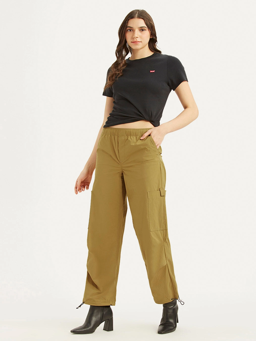 Women's Mid Rise Loose Fit Baggy Dad Cargo Trousers Crisp Design