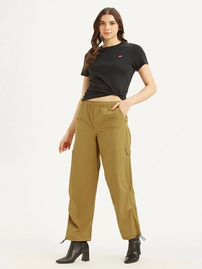 Women's Mid Rise Loose Fit Baggy Dad Cargo Trousers Crisp Design