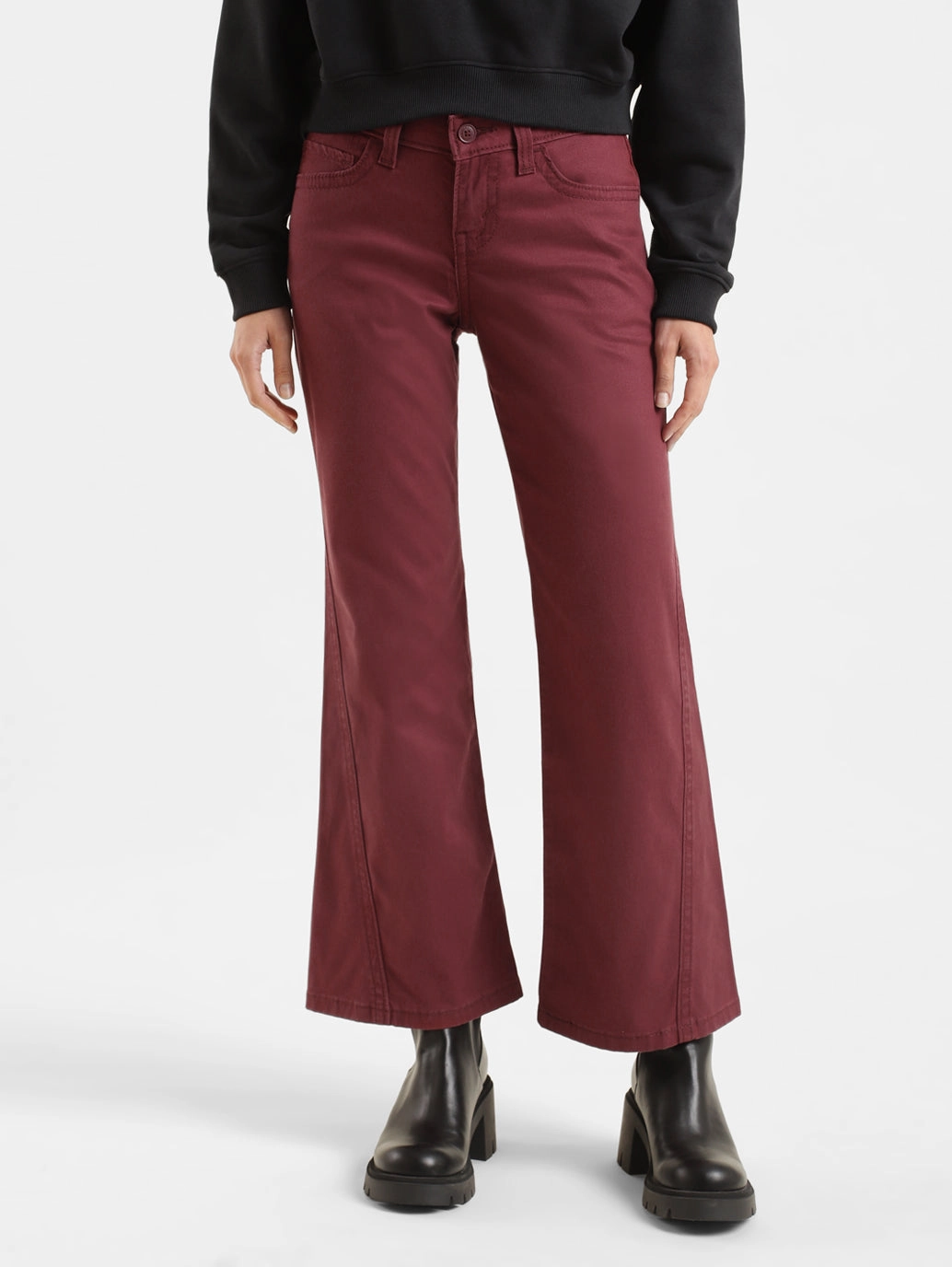 Light wash Women's Mid Rise Maroon Relaxed Fit Trousers