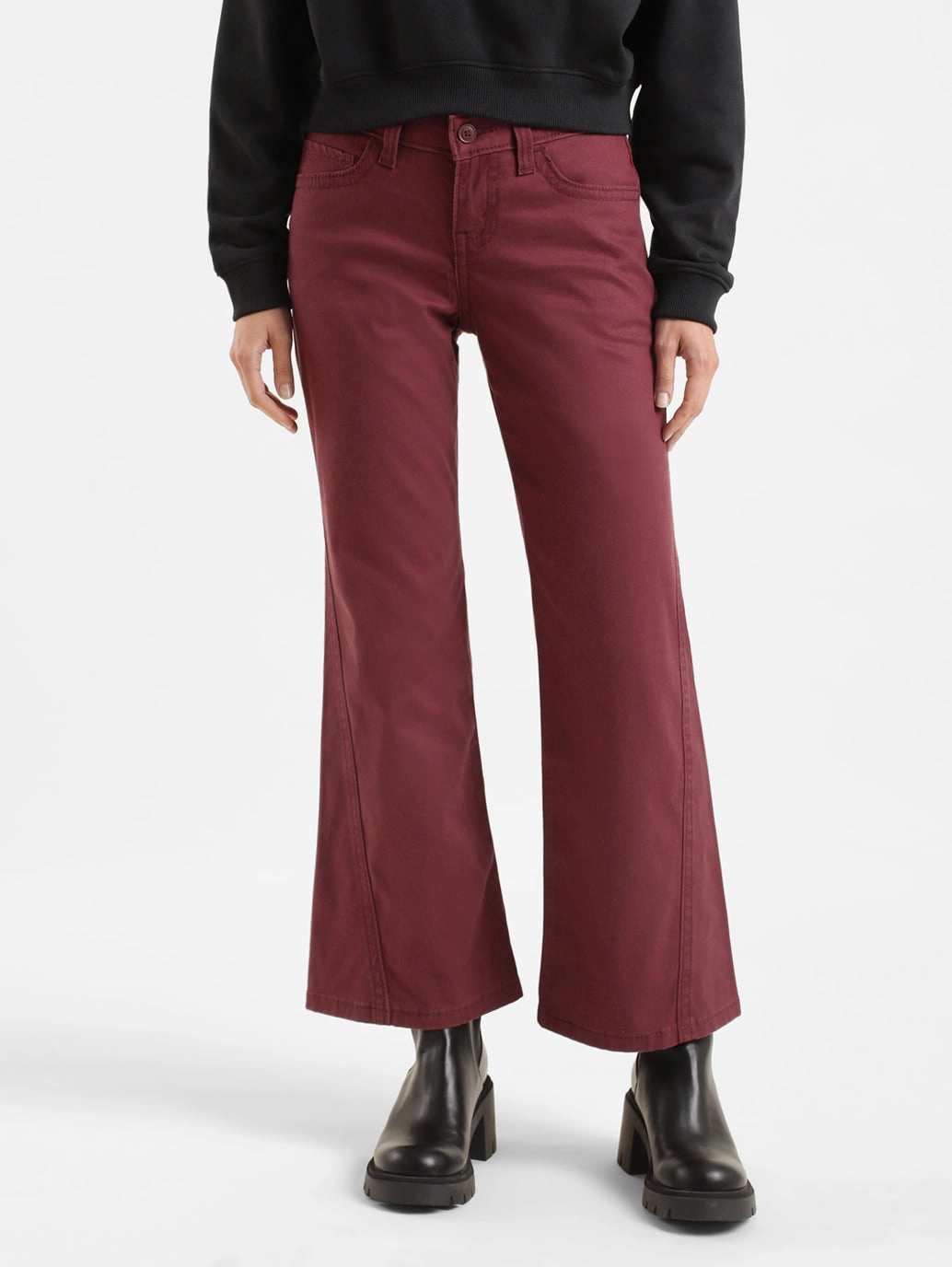 BreathableLining Women's Mid Rise Maroon Relaxed Fit Trousers