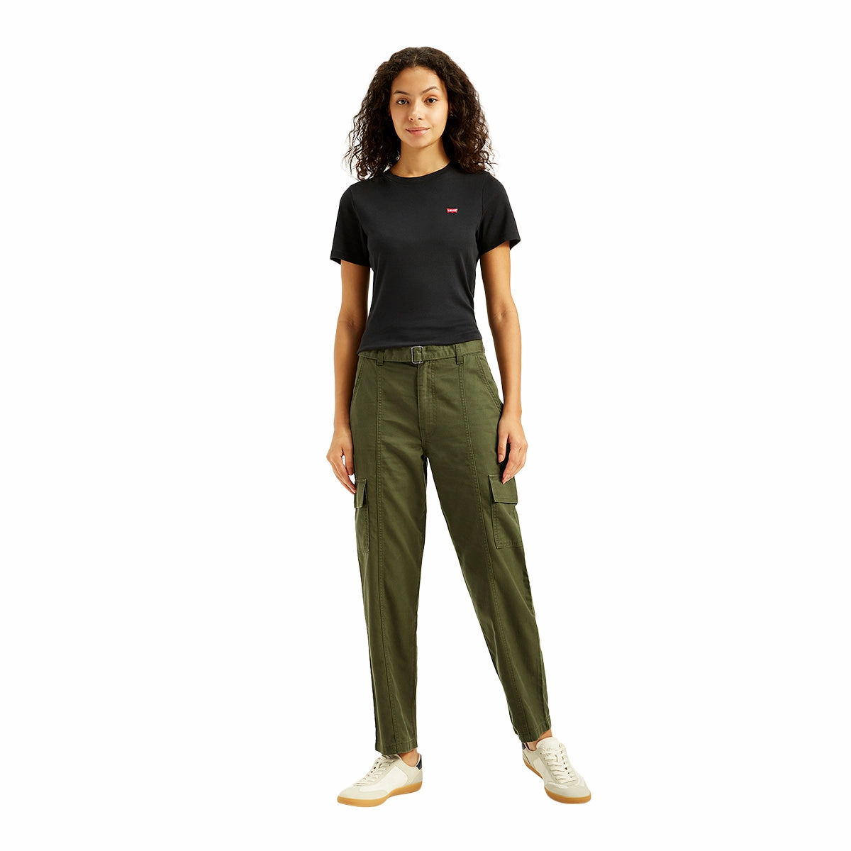 EcoFriendlyMaterial Relaxed Wearable Women's Mid Rise Olive?Regular Fit Cargo Trousers