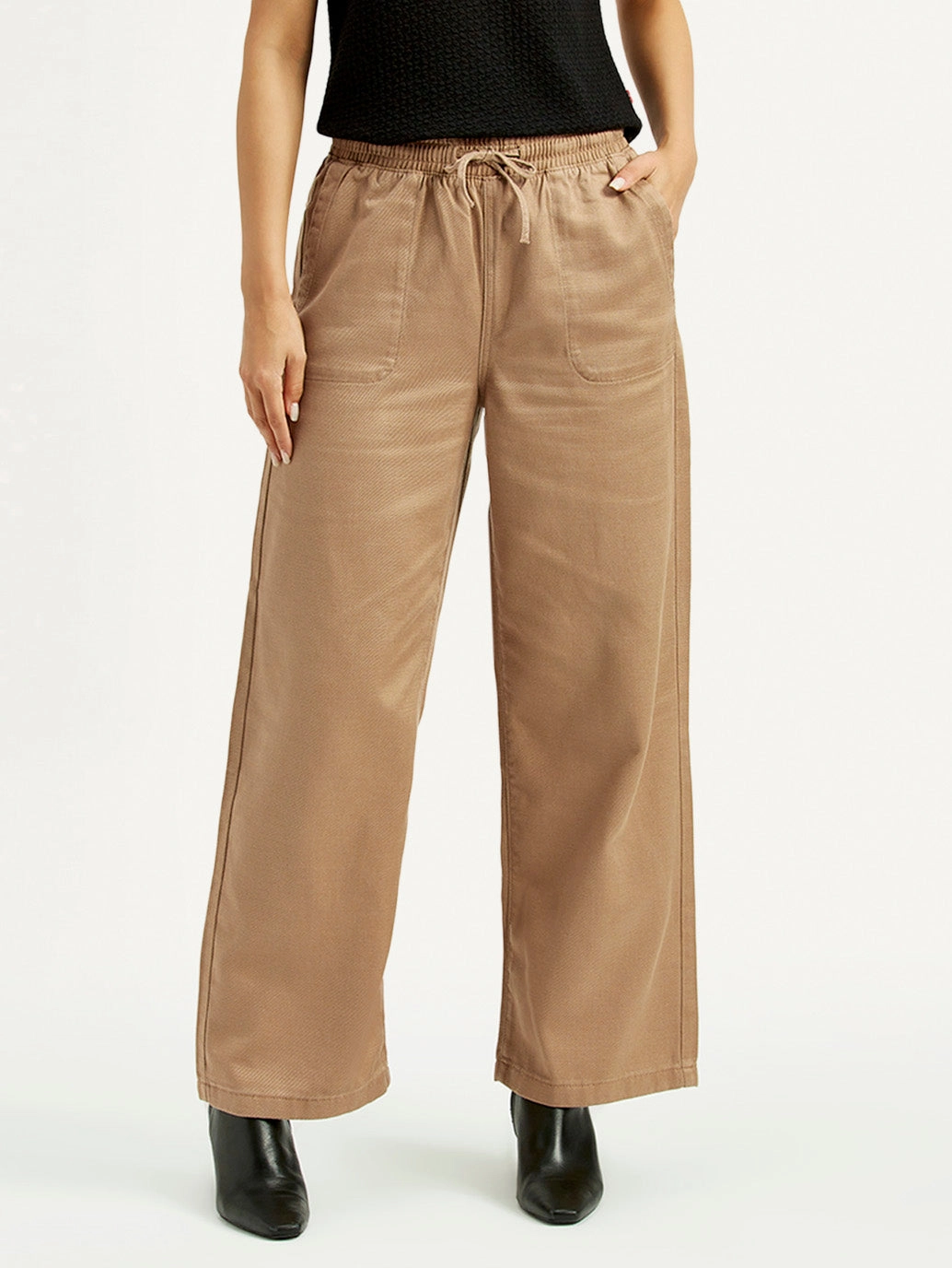Slim Look Wear Resistant Fabric Women's Mid Rise Straight Fit Khaki Trousers