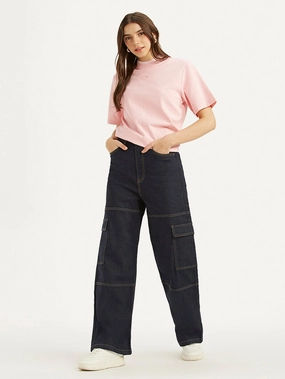 Daily Clothing Stretch Soft Women's Navy Blue Baggy Fit High Rise Jeans