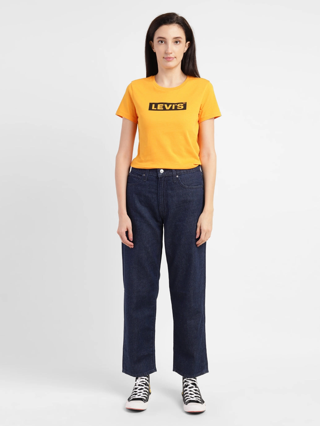 Women's Navy Blue Baggy Fit Mid Rise Jeans Easy Outfit