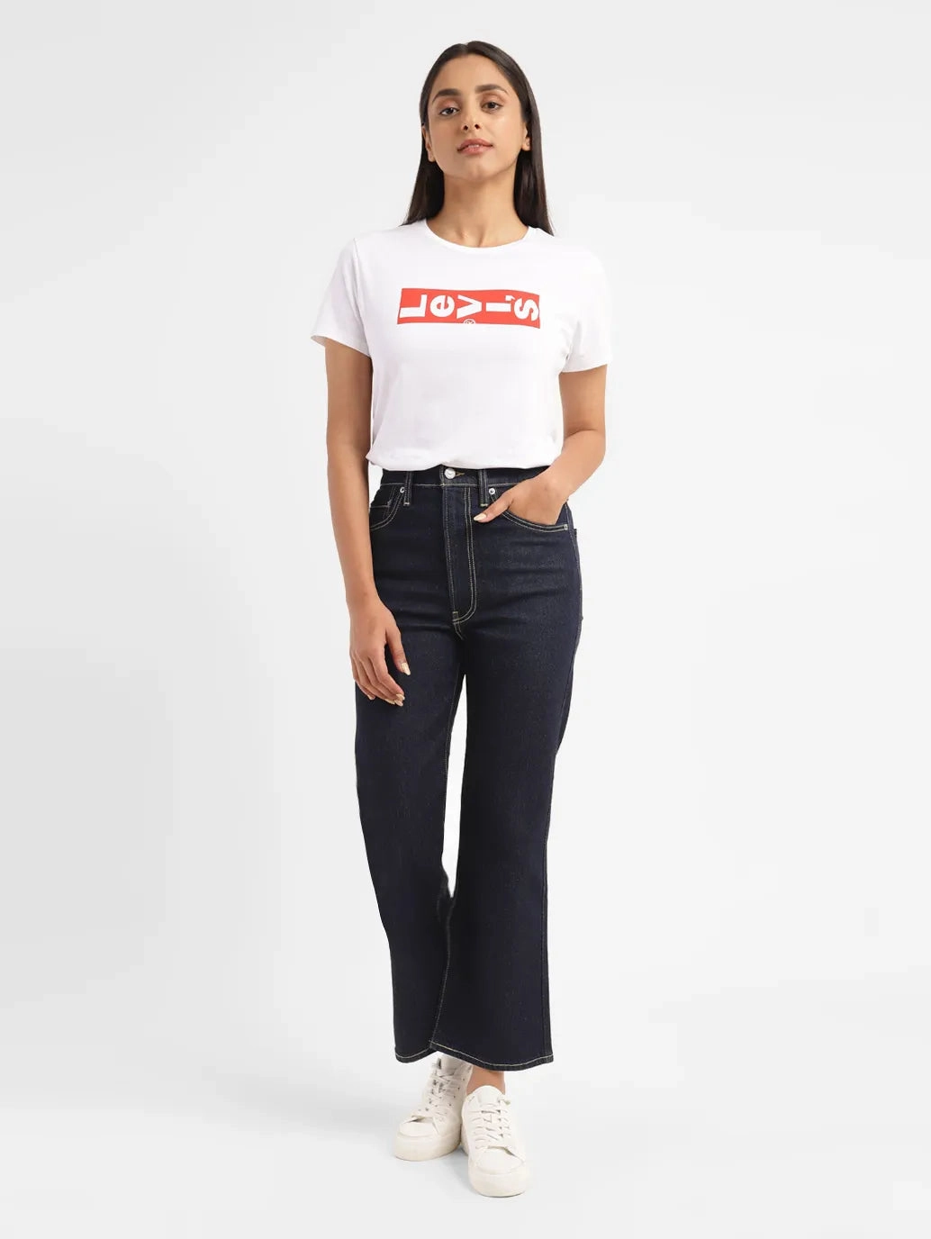 Office Wear Modern Rainy Day Women's Navy Blue Bootcut Fit High Rise Jeans