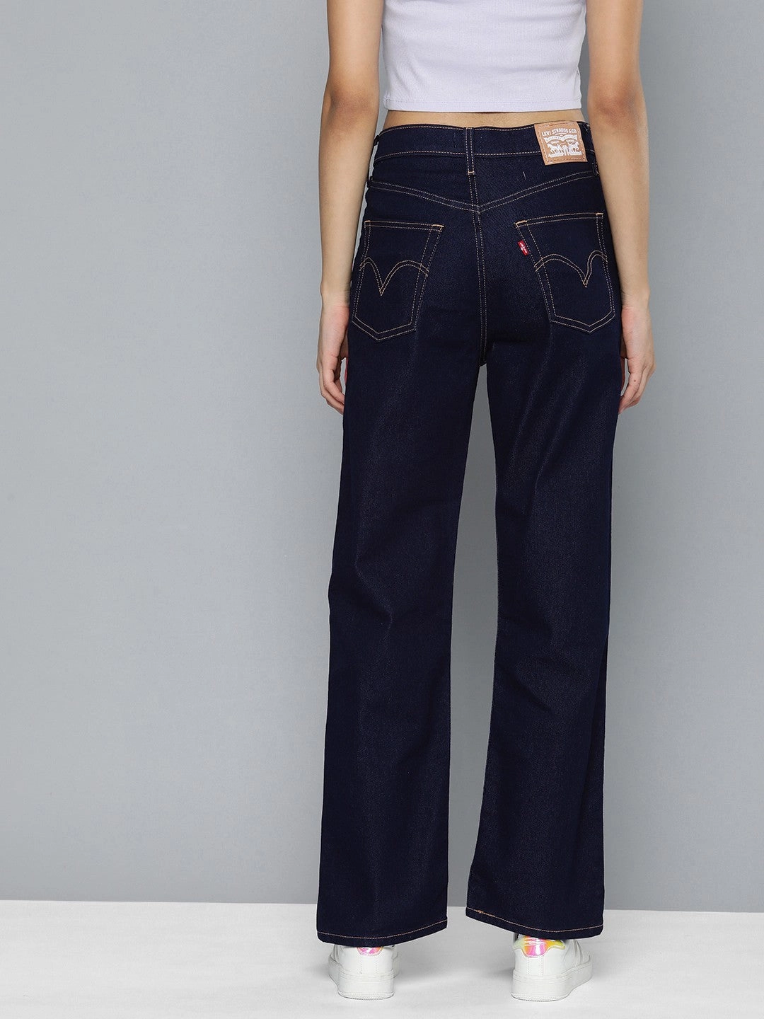 Effortless Style Daily Wear Festival Outfit Women's Navy Blue Ribcage Straight Fit High Rise Jeans