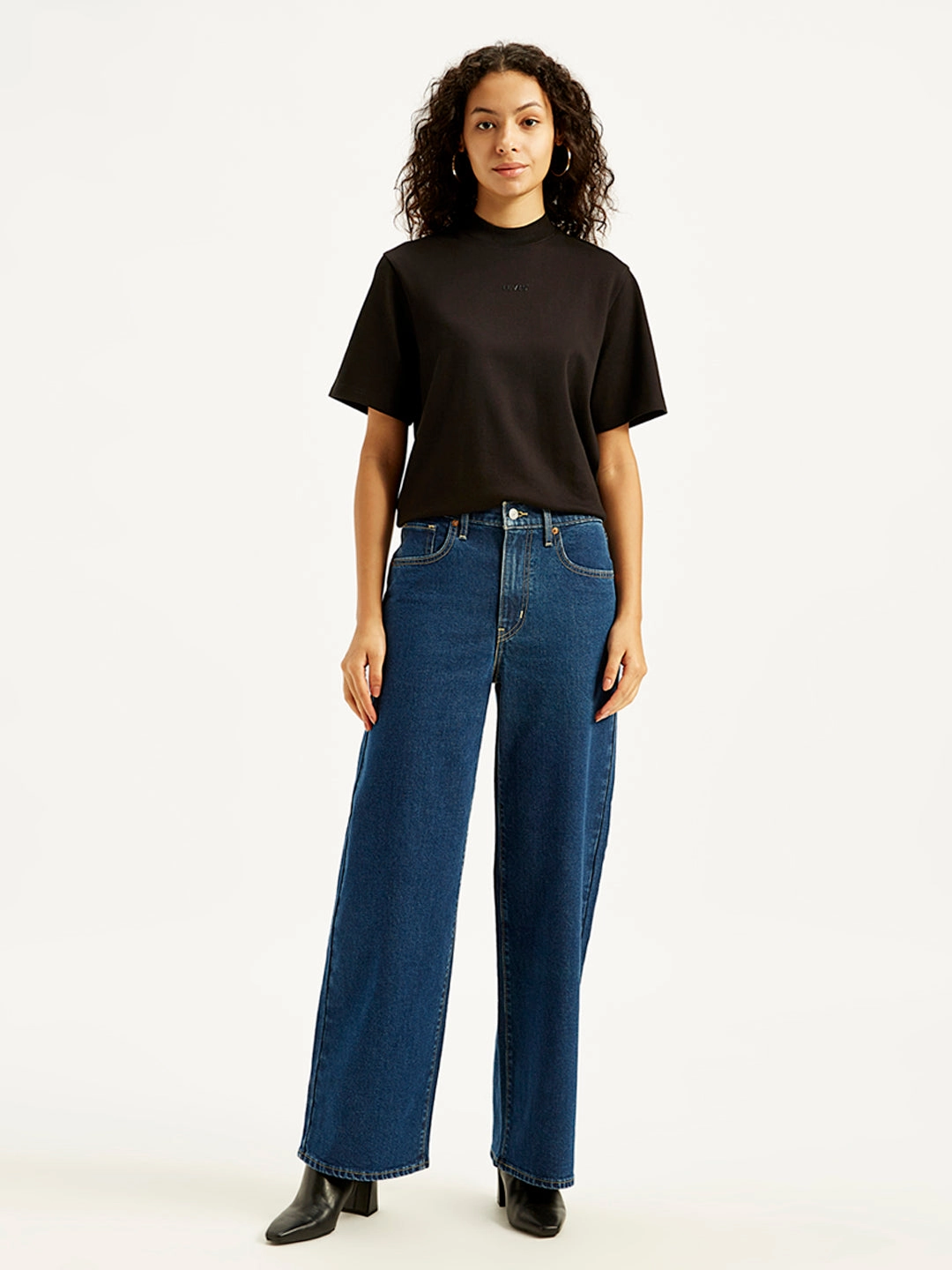 Women's Navy Blue Wide Leg Fit High Rise Jeans Day Out Style