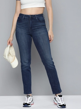 Spring Mood Elegant City Walk Women's Redloop 724 Blue Straight Fit High Rise Jeans