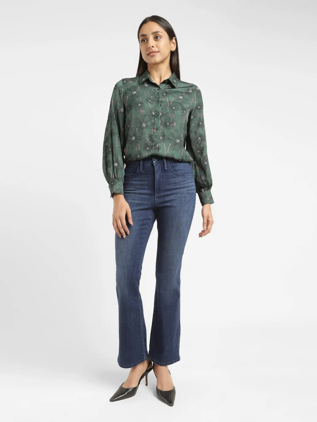 Smooth Loose Versatile Women's Redloop 725 Blue Flared Fit High Rise Jeans