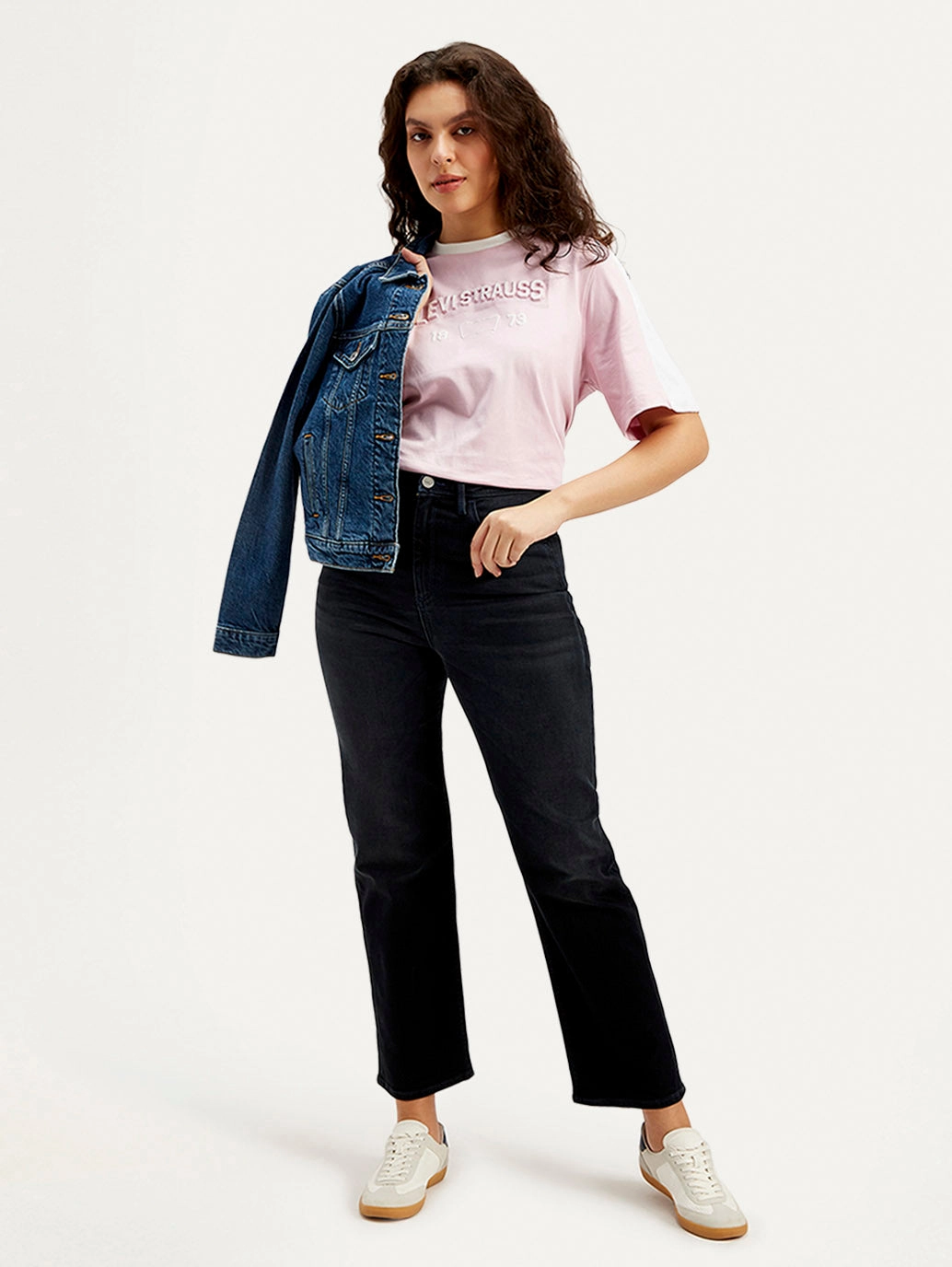 Women's Redloop Black Ribcage Straight Fit High Rise Jeans Eco Friendly Denim Simple Detail