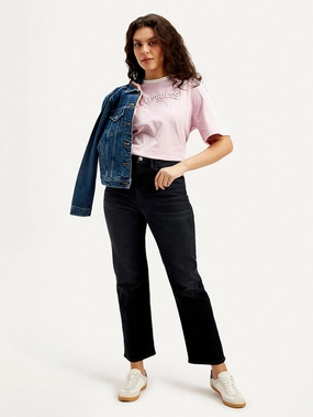 Women's Redloop Black Ribcage Straight Fit High Rise Jeans Workwear Ready Style Layer