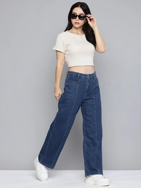 Women's Redloop Blue Mile High Wide Leg Fit High Rise Jeans Stretch Denim Technology Go-To Choice