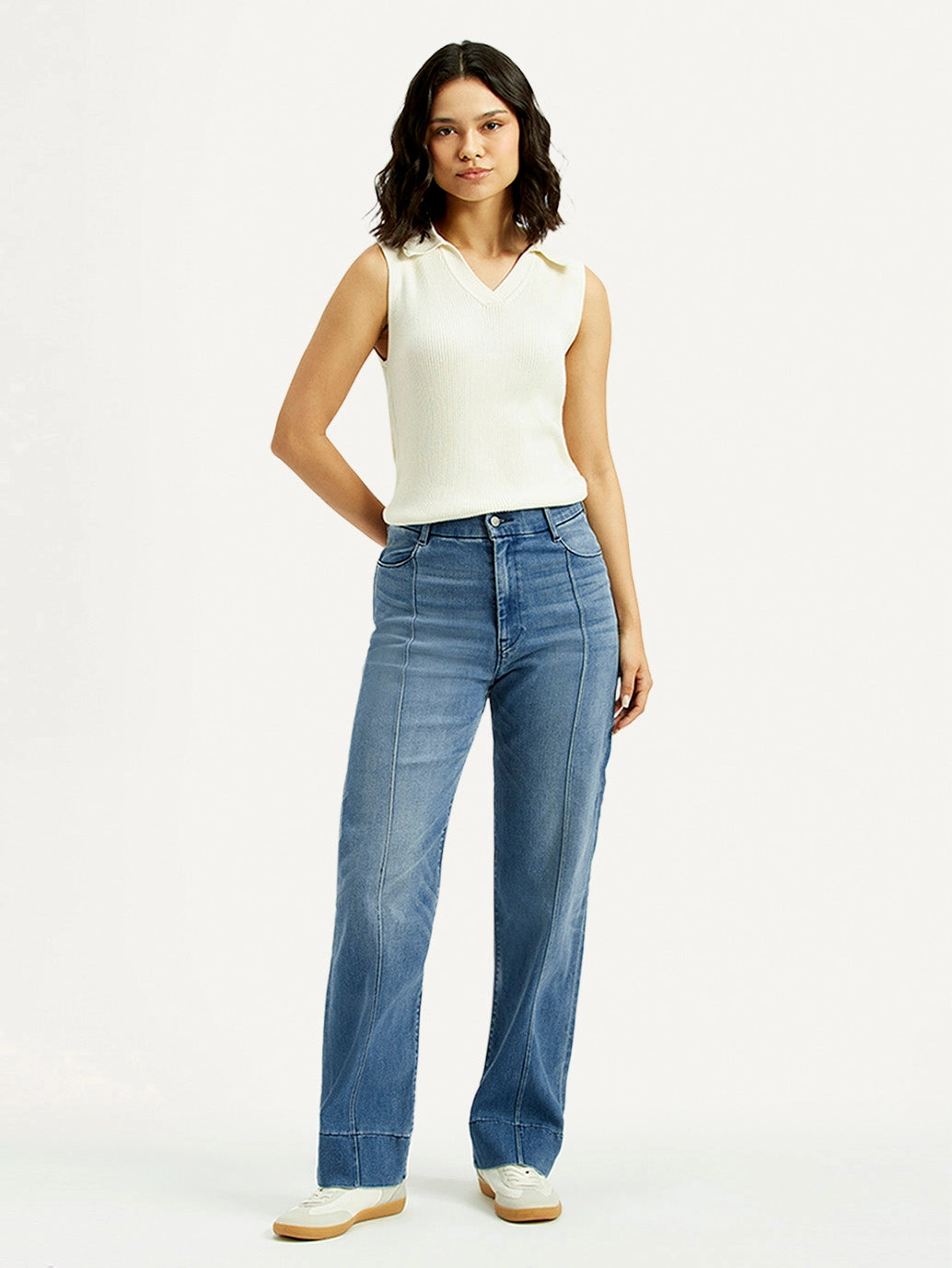 Women's Redloop Blue Ribcage Straight Fit High Rise Jeans Easy Essentials