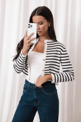 Cynthia Striped Button Front Cardigan - Black/Cream MoistureControl Fabric