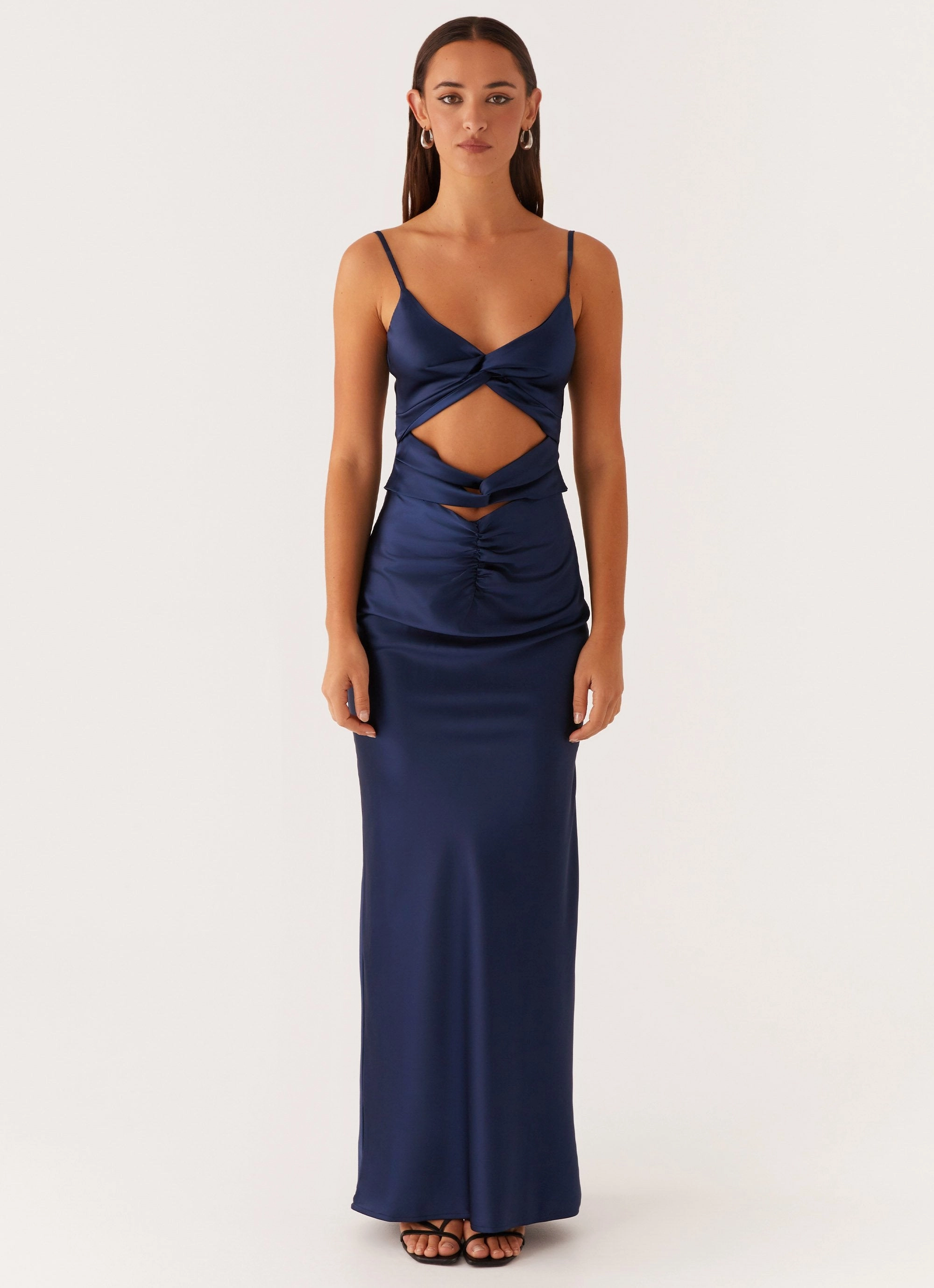 Chic and Elegant garden wedding Stormie Satin Maxi Dress - Navy