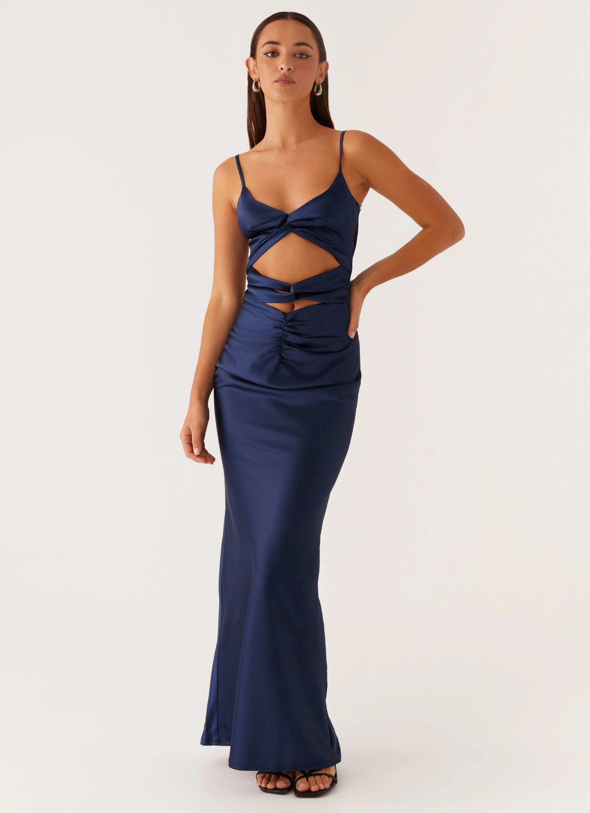 Stormie Satin Maxi Dress - Navy AntiPillTreatment Simple Profile