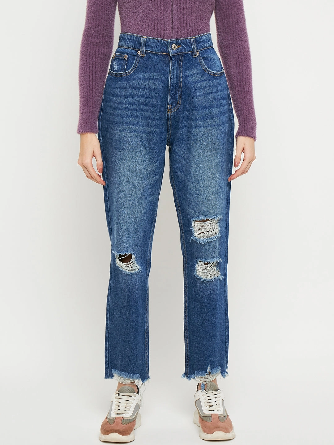 Madame Blue Straight Fit Distressed Jeans Weekend Style Smooth